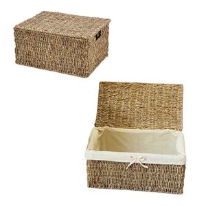PHU HAO Premium <b>Wicker</b> SEAGRASS <b>Storage</b> <b>Basket</b> <b>Lid</b> Eco-Friendly Rectangle Multifunction Home Decor Gift Packaging Natural - Product Image 1