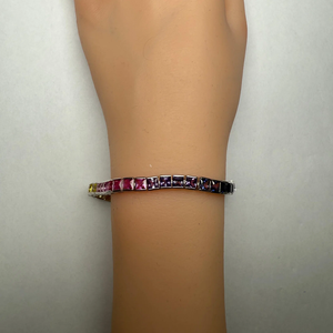 Trending 925 <b>silver</b> Rainbow Tennis <b>Bracelet</b> With princess Cut Moissanite Channel Set In Rhodium Plated Classic Style Unisex - Product Image 2