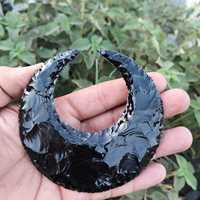 Sculpture de lune en obsidienne noire, pierre semi-précieuse polie, artisanat, 100 mm, pièce d'art décorative