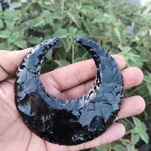 Escultura de Luna de Obsidiana Negra, Piedra Semipreciosa Pulida, Artesanía de 100 mm, Pieza de Arte Decorativa - Product Image 3