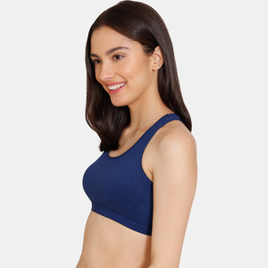 Seamless Racerback Sports Bra Women Navy Blue Scoop <b>Neck</b> <b>Light</b> Support Yoga Fitness Top Breathable Quick Dry Spandex/Nylon - Product Image 2