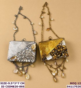 Luxury Handmade Metal Crystal Stone Evening <b>Clutch</b> Bag for Women | Craftstages International Designer Party <b>Wedding</b> Chain Strap - Product Image 1