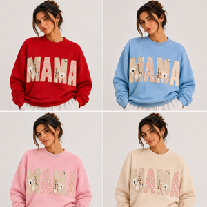 เสื้อสเวตเชิ้ตคอกลมปักลาย Mama สำหรับผู้หญิง สไตล์วาร์ซิตี้ ตัวอักษรแบบกำหนดเอง ทรงโอเวอร์ไซส์ สวมใส่สบายๆ สตรีทแวร์ ลายกราฟิก ผ้าฟลีซ - Product Image 6