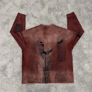 Sudadera Oversize para Hombre, Color Borgoña, Lavado Ácido, Estampado Gráfico con Diseño de Cuervo, Manga Larga, Cuello Redondo, Estilo Urbano, Hip Hop, Casual - Product Image 3