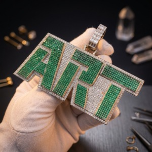 Colgante de Moissanita Verde con Letra, Charm Cuadrado, Chapado en Rodio, Tono Plateado, Micro Pavé, para Cadena de Collar, Regalo - Product Image 2