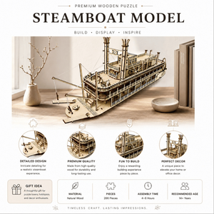 Educational Laser Cut Vintage Steamboat Puzzle |DIY Wooden Ship <b>Model</b> for Creative Learning Hobby <b>Building</b> & Nautical Decoration - Product Image 2