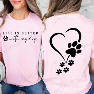 เสื้อฮาราจูกุแฟชั่นวินเทจ เสื้อยืดแขนสั้นผู้หญิง ลาย Life Is Better with My Dogs เสื้อลำลองลายอุ้งเท้าสุนัขรูปหัวใจ - Product Image 4