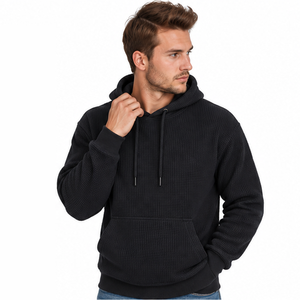 Sweat à capuche en maille gaufrée pour homme, pull décontracté à manches longues, thermique, pour sports d'hiver et streetwear, vêtements personnalisés en gros - Product Image 4