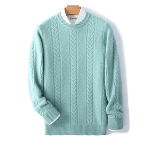 Pull en laine mérinos 100% personnalisé, col rond, manches longues, épais, pour homme, tricot d'hiver, fournisseur en gros OEM ODM - Product Image 1