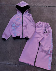 Conjunto de Sudadera con Capucha y Cremallera Completa Bordada Personalizada y Pantalones Anchos de Algodón Premium, Estilo Casual Urbano, con Logotipo Personalizado y Marca Privada para Hombre - Product Image 1