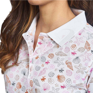 Camiseta polo estampada para mujer con diseño de conchas y estrellas de mar, manga corta, informal, camisetas polo de moda para mujer - Product Image 4