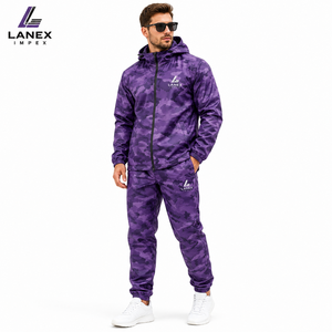 Custom Men's Waterproof Purple <b>Camouflage</b> Hooded Rain Suit Rain Jacket and Pants Set Outdoor Tracking Fishing Motorcycle OEM ODM - Product Image 1