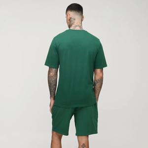 Ensemble 2 pièces personnalisé de haute qualité : Chemise à carreaux avec logo et short en jean, orné de strass, boutons décoratifs, survêtement court pour homme - Product Image 2