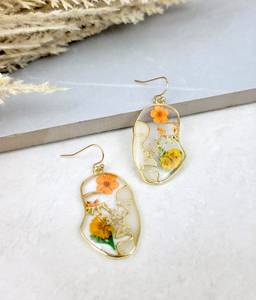 <b>Resin</b> Floral Face <b>Resin</b> Earrings Abstract Bloom Earrings Yellow Flower Earrings Minimal Outline Earrings <b>Resin</b> <b>Crafts</b> - Product Image 5