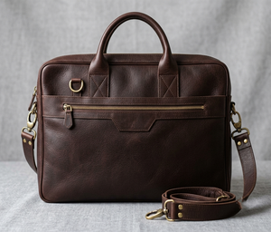 Sacoche pour ordinateur portable en cuir véritable marron souple, sac messager pour homme avec bandoulière amovible, grande capacité, fermeture éclair - Product Image 1