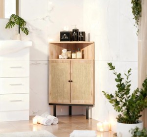 Mueble de Baño Moderno de Madera con Puertas Dobles y Estante Abierto para un Diseño que Ahorra Espacio, Estilo Escandinavo - Product Image 1
