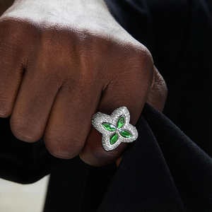 Luxury Flower Cocktail <b>Ring</b> man 925 <b>Silver</b> <b>Emerald</b> Cut Diamond Marquise Cut Party Jewelry - Product Image 3