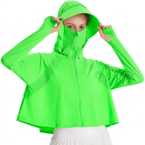 Veste courte à manches longues pour femme, respirante, écologique, à séchage rapide, ample, avec protection pour le visage, en spandex/nylon, pour le yoga et les activités de plein air - Product Image 5