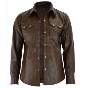 Camisa de Cuero Clásica para Hombre, Diseño con Botones al Frente, Material de Cuero Genuino, Corte Elegante, Prenda de Vestir para Exteriores - Product Image 5