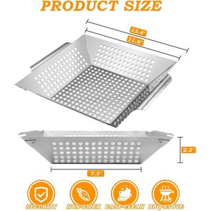 Cestello per Griglia in Acciaio Inox da 13,4 Pollici per Cottura all'Aperto, Antiaderente, Lavabile in Lavastoviglie, Vassoio per Grigliare Pesce e Verdure, Accessori per Barbecue - Product Image 1