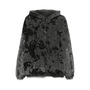 Sudadera con Capucha y Cremallera para Hombre, Estampado de Camuflaje, Talla Grande, Corte Regular, Estilo Casual de Otoño, Patrón Negro y Gris - Product Image 3