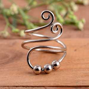 SHYAM JEWELRS Luxury 925 Sterling Silver Unisex Anxiety Spinner <b>Ring</b> <b>Adjustable</b> Fidget Movable Beads Wedding Anniversary Gift - Product Image 1