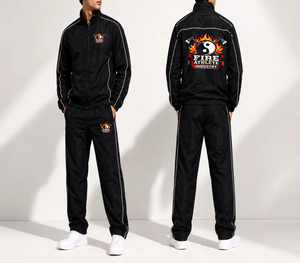 Survêtement de sport noir pour homme Fire Athlete Industry, fermeture éclair intégrale, avec logo imprimé, respirant, en polyester, pour l'automne - Product Image 1