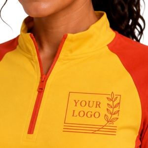 Conjunto Deportivo de Camiseta y Pantalones Cortos para Mujer, Amarillo y Naranja, con Media Cremallera, de Secado Rápido, Manga Corta, para Fitness, Gimnasio, Running, Personalizable - Product Image 6