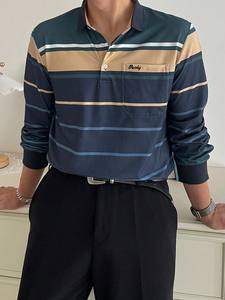 Camisa Polo Casual para Hombre con Bloques de Color y Bordado de Letras, Camisa de Manga Larga para Hombre de Otoño - Product Image 4