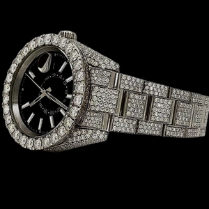 Outstanding Chronograph Fully Iced Out Moissanite Diamond <b>Black</b> Color Dial Customized <b>Man's</b> Hip Hop Fashion Wrist <b>Watch</b> - Product Image 3