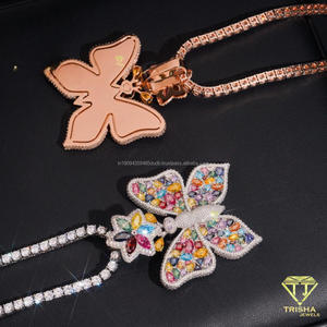 จี้เพชรโมอิสซาไนต์รูปผีเสื้อประดับเพชรแบบ Iced Out พร้อมประดับด้วยพลอยหลากสีและเงินแท้ 925 คุณภาพพรีเมียม - Product Image 2