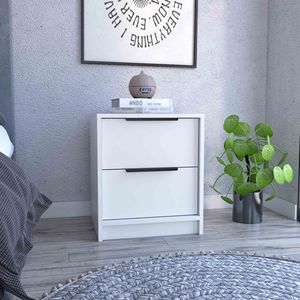 Kaia White Nightstand with Two Drawers End Table or <b>Side</b> Table Metal Handle - Product Image 1