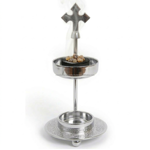 Brûleur en résine métallique argentée polie pour encens et myrrhe - Product Image 4