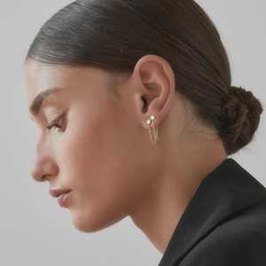 Pendientes de Cadena Conectados Tipo Stud, Oro Sólido 10k 14k 18k, Minimalistas, para Usar en Capas, Joyería Fina de Fabricación - Product Image 2