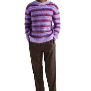 Pull tricoté à col rond rayé violet pour homme, coupe classique, décontracté, hiver, 100 % acrylique, anti-boulochage, meilleure qualité, nouvelle coupe - Product Image 6
