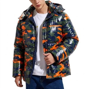 Chaqueta Acolchada de Camuflaje Naranja y Verde Brillante para Hombre, Cuello Alto, Abrigo de Invierno Aislado, Moda Urbana, Prenda Exterior Vintage - Product Image 1