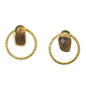 Pendientes de latón chapados en oro con piedra natural y engaste geométrico, joyería vintage de moda para mujer - Regalo - Product Image 3