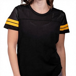 T-shirt décontracté pour homme, noir uni, à manches courtes, col rond, respirant, tricoté, coupe classique, avec rayures jaunes - Product Image 1