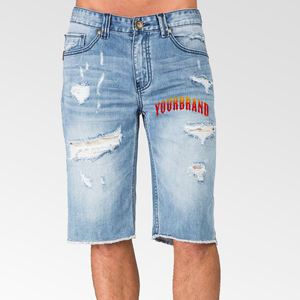 Shorts en jean déchirés tendance pour hommes, style streetwear, avec fermeture éclair, motif imprimé numérique personnalisé, coupe ample - Product Image 3