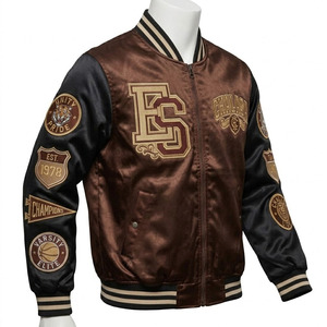 Veste en satin noir pour homme, couleur unie, col rabattu, fermeture éclair, doublure en satin, coupe classique, style décontracté, vêtement d'automne - Product Image 3