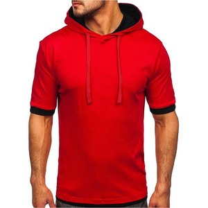 Sweat à capuche brodé en molleton de coton haute performance pour homme, manches courtes, logo personnalisé, couleur rouge, respirant, cordon de serrage solide - Product Image 1
