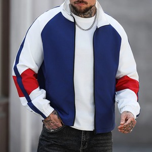 Veste coupe-vent unisexe à blocs de couleur, motif patchwork, style bomber zippé, vêtement d'extérieur standard pour les loisirs en extérieur - Product Image 1