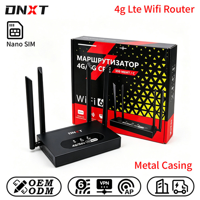 DNXT 4g Lte Wifi Router LTE Cat4 2.4GHz Wifi 6 Router Metal Casing 4g Sim Router Fold Antenna VPN 4g Cpe Office Use