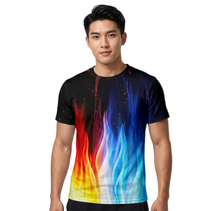 Men's Casual T-<b>Shirt</b> Short Sleeve O-Neck <b>Flame</b> Print 100% Polyester Breathable Regular Fit Knitted Fabric - Product Image 3