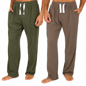 Pantalons de détente en tricot pour homme, lot de 2, taille à cordon de serrage, couleur unie, doux, pantalons de pyjama - Product Image 1