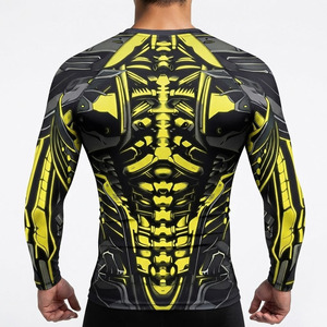 Chemise de compression personnalisée en sublimation noire et jaune imprimée en 3D, vêtements de sport à manches longues pour hommes, couche de base - Product Image 4