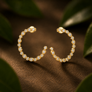 Art Deco Milgrain Bezel Round 18K Yellow Gold Lab Grown Diamond Push Back <b>Hoops</b> <b>Earrings</b> Anniversary Fine Jewelry Manufacturer - Product Image 1