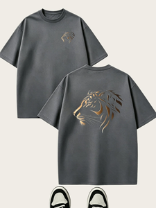 Cool Metallic Style Men's Tiger Head Print T-<b>Shirt</b>-3D Embossed Effect Anti-Wrinkle Flannel Stylish Summer Casual 100% Cotton - Product Image 2