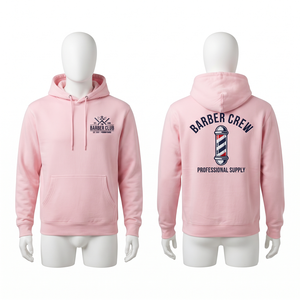 เสื้อฮู้ดบาร์เบอร์ผ้าฟลีซคอตตอนโพลีเอสเตอร์หนา 240 GSM กันน้ำ เป็นมิตรกับสิ่งแวดล้อม สีชมพู มีกระเป๋า  แบบสวมหัว  สำหรับฤดูใบไม้ร่วง  สามารถสั่งทำได้ - Product Image 1