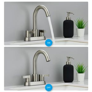 Rubinetto da bagno a 2 maniglie con scarico a scomparsa da 4 pollici, rubinetto per lavabo da 3 pollici - Product Image 2
